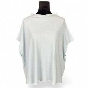 Eileen Fisher L/XL Soft Blue Organic Cotton Linen Knit Drape Dolman Sleeve Top
